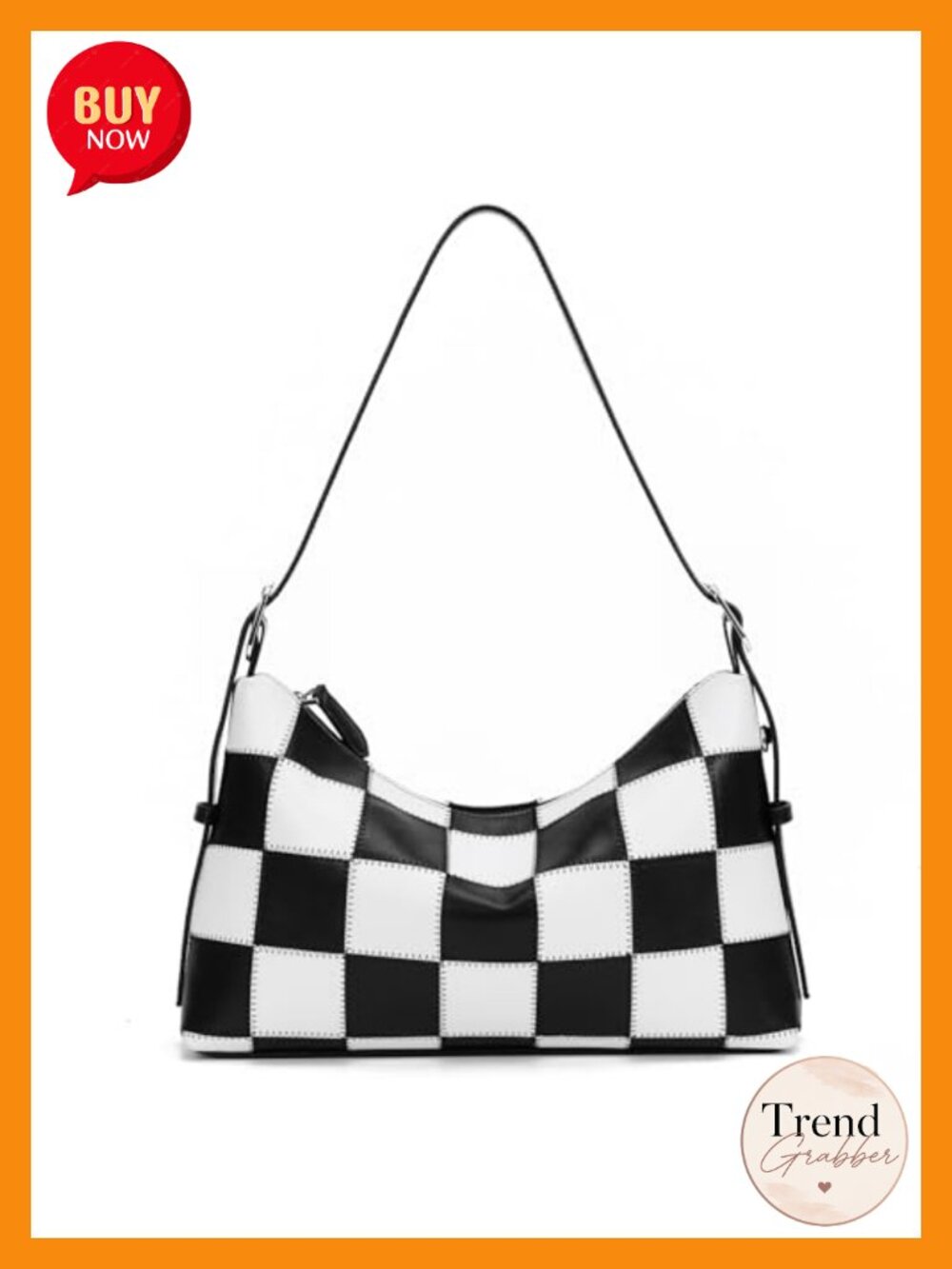 Vegan Leather Checkered Shoulder Bag Adjustable Crossbody Tote Handbag